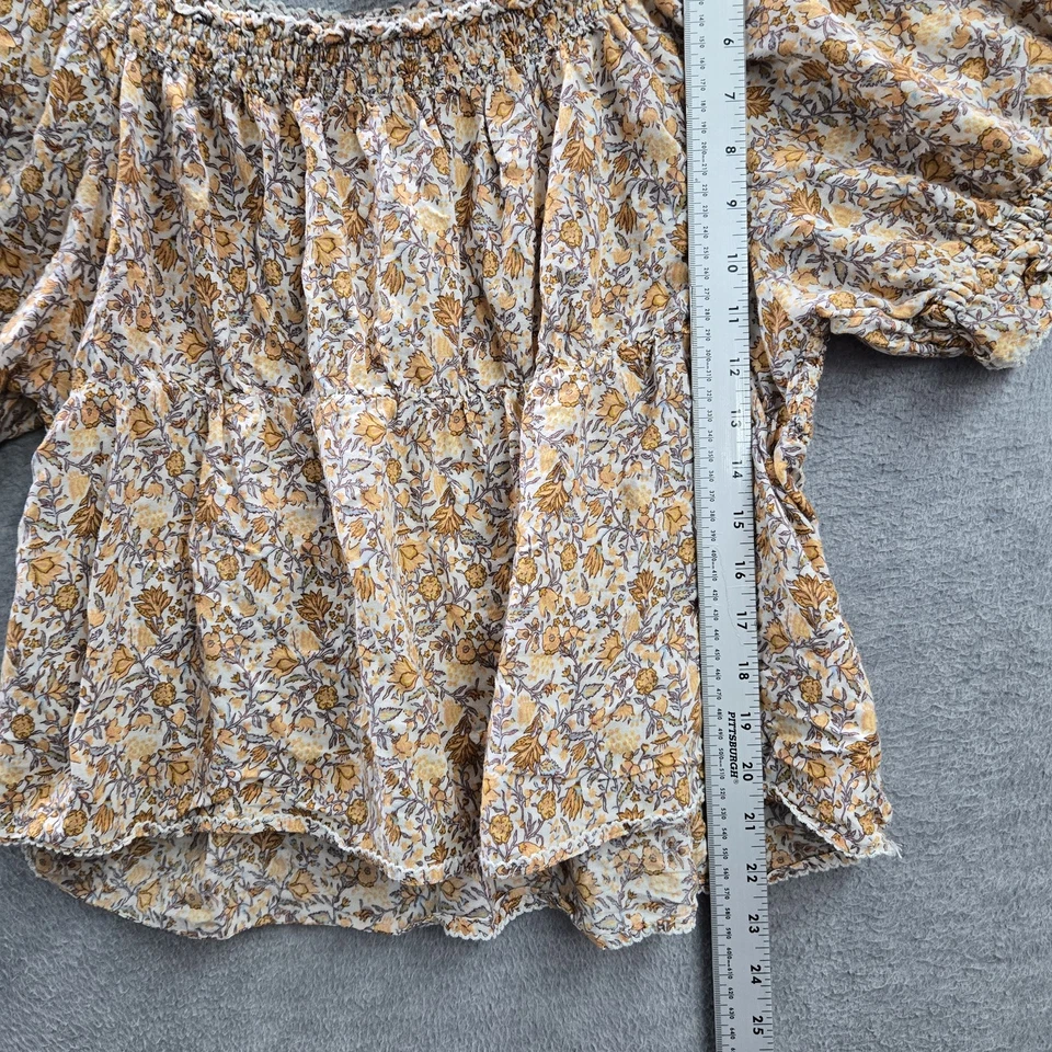 Блузка женская Old Navy XL желтая с цветочным узором крестьянская с рукавами-затяжками эластичная с оборками - Изображение 4 из 4