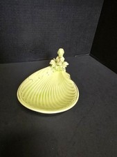 I.W. Plato de porcelana de arroz hoja cuerno de ángel borde dorado verde menta Japón de colección