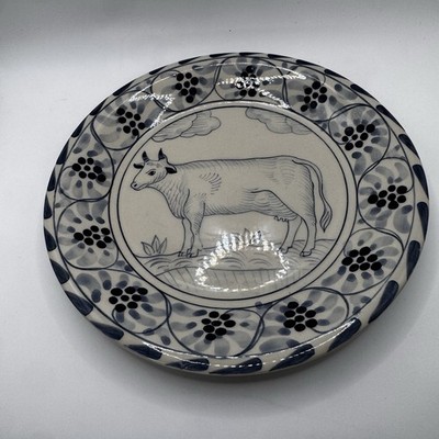 Rare Doris Designs Blue Cow Stoneware Plate Foreign Advisory Farmhouse