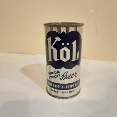 EMPTY VINTAGE 11 OZ KOL EXTRA LIGHT FLAT TOP BEER CAN~SILVER SPRINGS, TACOMA WA