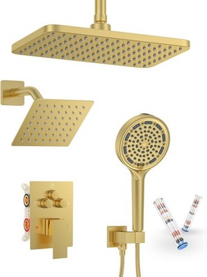 KOJOX Brushed Gold Dual Shower Head System Ceiling