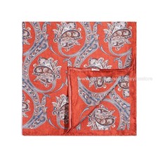 Men's 100 Silk Pocket Square Hand Rolled Rust Red Paisley Hand rolled 21"53cm