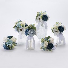Blue Set 6 Wedding Bouquet Mini Bridesmaid Bridal Fake Flower Floral Prom Deco
