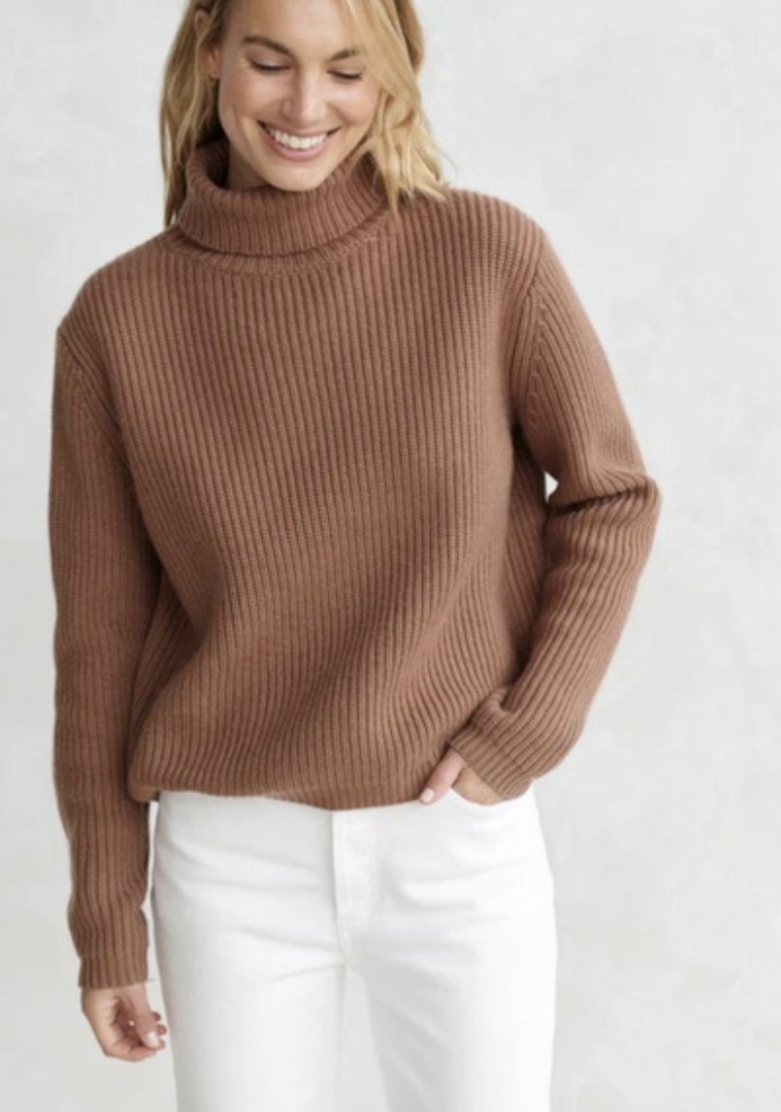 Jenni Kayne Cropped Turtleneck Cashmere Wool Sweater Camel Size Small