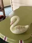 Fenton Mini Swan Satin Custard Glass Hand Painted Vintage