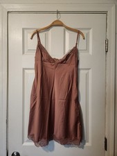 House of CB Nia Rose Pink Satin Lace Slip Mini Dress SzL