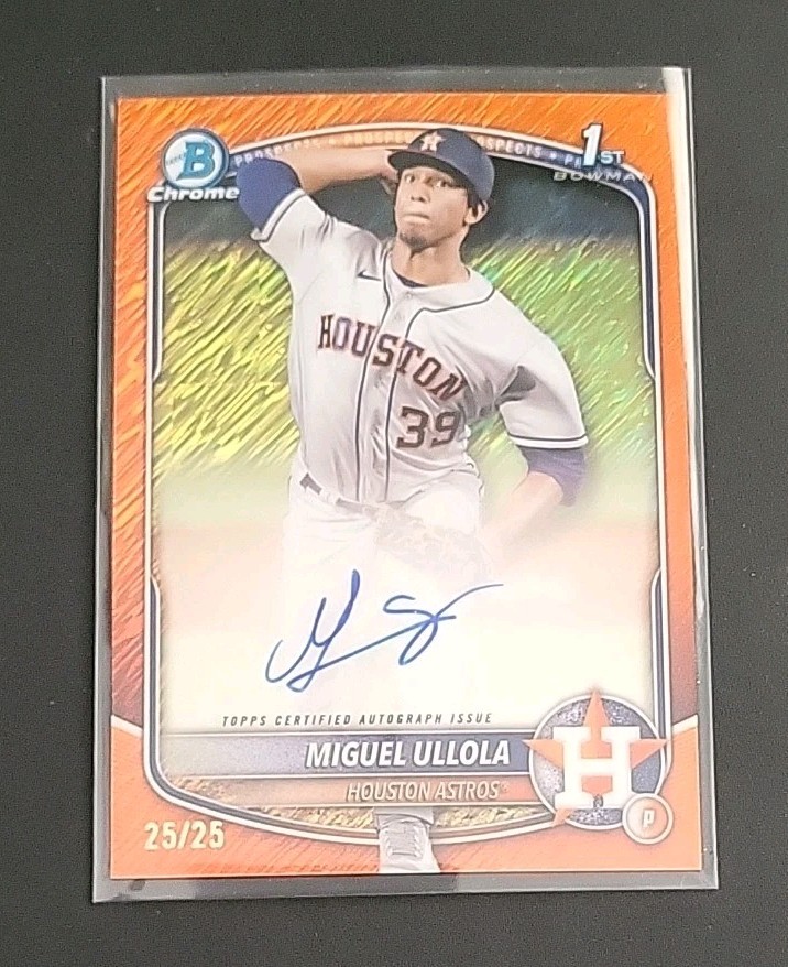 MIGUEL ULLOLA 2025 BOWMAN CHROME PROSPECT AUTO ORANGE SHIMMER REF #25/25 #CPA-MU