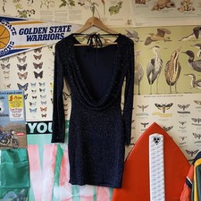 LIPSY - LONG SLEEVE - DRESS - SPARKLY - BODY CON - LOW BACK - NAVY - UK 10