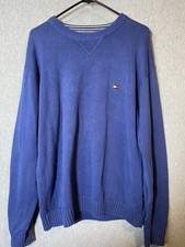 Tommy Hilfiger Men's L Large Blue Cotton Knit Crew Neck Sweater Flag Logo