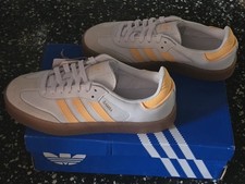 Adidas Sambae J Sneakers, Youth 6.5, White Acid Orange, NEW