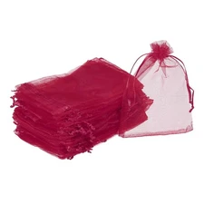 100pcs Organza Bags 3.9x5.9 Inch Drawstring Favor Pouches Mesh Bag Wine Red