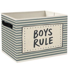 Boys Rule Nursery Storage Bins Box with Handles, Kids Bedroom Decor, Blue Str...