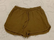 Anthropologie Grade & Gather Gauze Short Shorts Brown Raw Edge Hem Sz Small