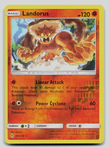Landorus 103/214 Rare Unbroken Bonds Pokemon Reverse Holo Near Mint