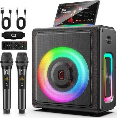 Karaoke Machine, Portable Bluetooth 5.3 Speaker with 2 Wireless Microphone