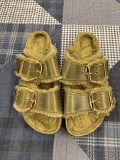 Brand New Green Grinch Gold Accents Fuzzy Birkenstocks Size 41