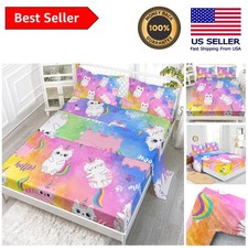 Colorful 4-Piece Queen Cat Bedding Set for Kids - Soft Polyester Sheets