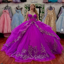 Fuchsia Quinceanera Dresses 3D Flowers Sweet 16 Birthday Party Ball Gown Vestido