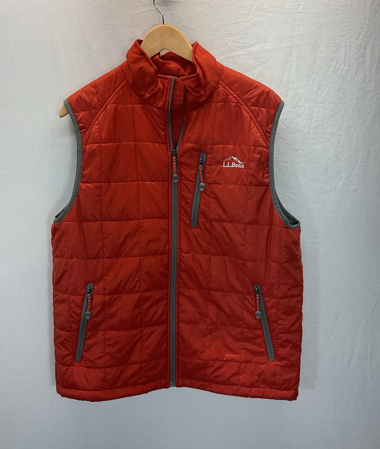 LL Bean Primaloft Packaway Vest Rust Orange Full Zip Mens M Reg Gorpcore