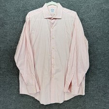 Brooks Brothers Button Up Shirt Mens 17-35 Pink Check Egyptian Cotton USA Made