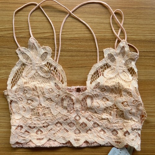 Free People One Adella Floral Lace Bralette Electric Nectar Peach S NEW