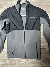 Columbia Boys Fleece Jacket M 10/12 Black Gray Full Zip Warm Outdoor Coat