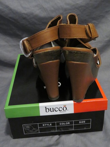New Bucco Capensis Hayaki Sandals Wedge Shoes High Heels Carmel Brown Size 9 - Picture 4 of 5