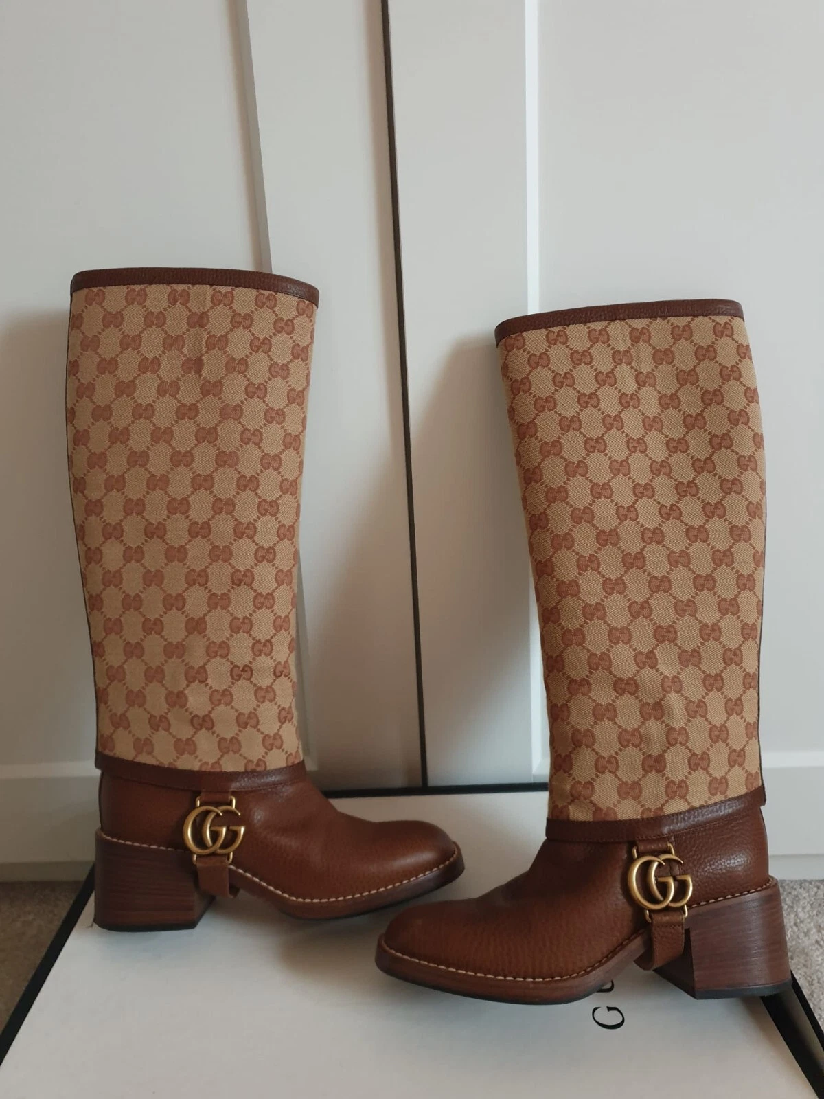 Gucci GG Supreme Guccissima bottes abeilles en cuir GAITER amovibles UK 4 EU 37