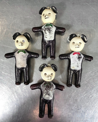 Lot 4 Vtg Blow Mold Plastic PANDA BEAR FLASHER EYES Carnival Fair Prize Ornament