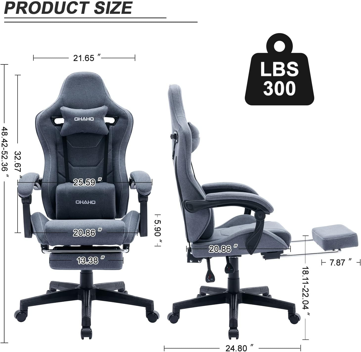 OHAHO Fabric Gaming Chair, Massage Cloth Video Game Chairs, PC Racing