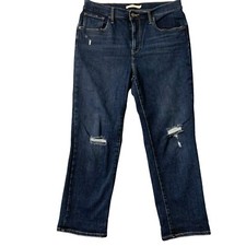 Levis Jeans Wom 31 31x24 Blue 724 High Rise Straight Crop Stretch Distressed