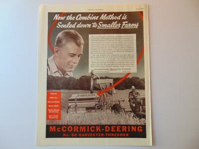 1938 McCORMICK-DEERING No 60 HARVESTER-THRESHER for Smaller Farms art print ad