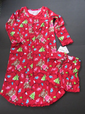 NWT Fleece Girls Christmas Nightgown Size 4 Red Doll Gown Winter Pajamas Pjs New