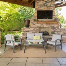 Voyage Outdoor 4 Piece Gray Wicker Chat Set with Cushions