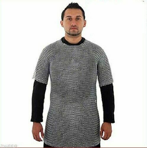 KORE NS Aluminium Chainmail Shirt Butted Middeleeuwse Chain Mail Haubergeon Armor Kostuums, zilver, One Size-Small
