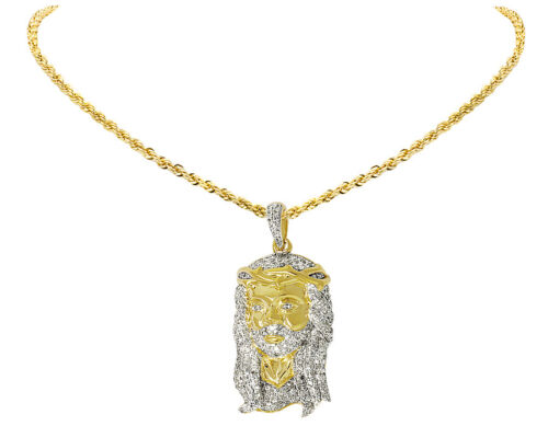 Men's 10K Yellow Gold Jesus Face Head Piece Diamonds Charm Pendant 1.0ct 1.2" - Afbeelding 2 van 6