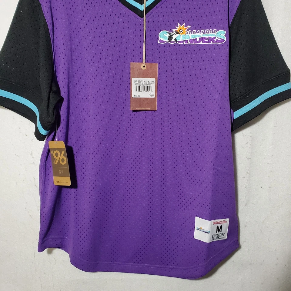 Camiseta deportiva de malla Seattle Sounders para hombre mediana Mitchell & Ness púrpura con cuello en V Foto 2 de 4