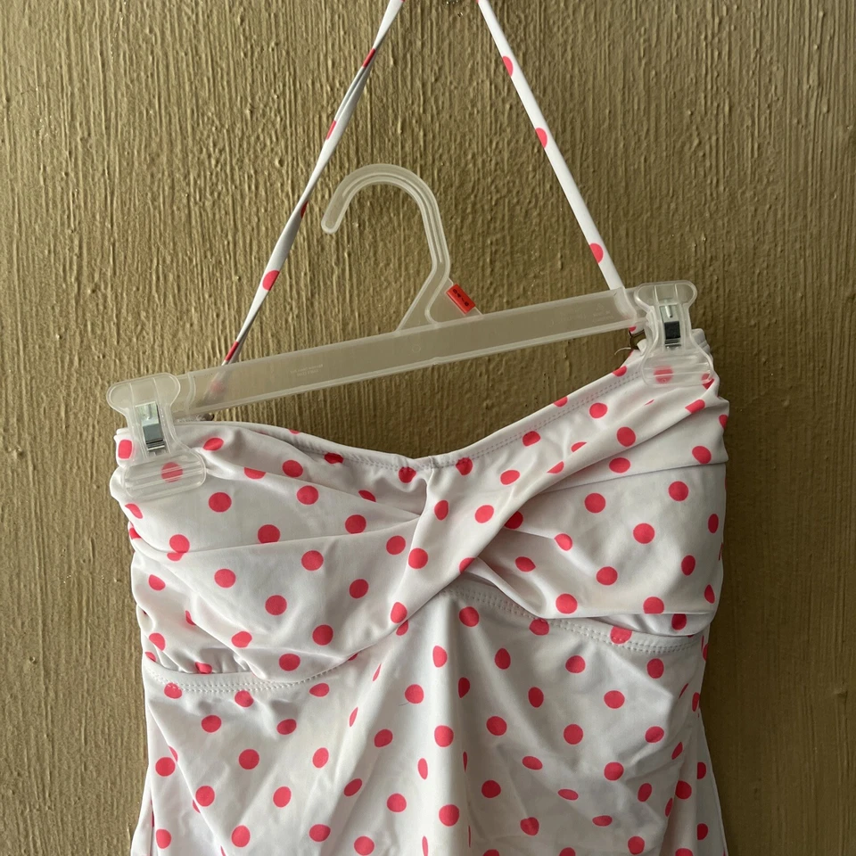 Tankini Top de Natación Talla XL Mossimo Rosa Blanco Sin Tirantes Halter Lunares Twist Foto 2 de 4