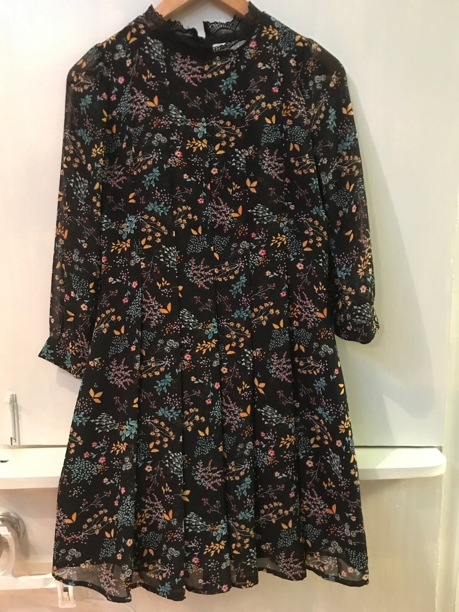 LC Lauren Conrad Black Floral Mockneck Dress Size 2 Lined 3/4 Sleeves LC Lauren Conrad Black Floral Mockneck Dress Size 2 Lined 3/4 Sleeves