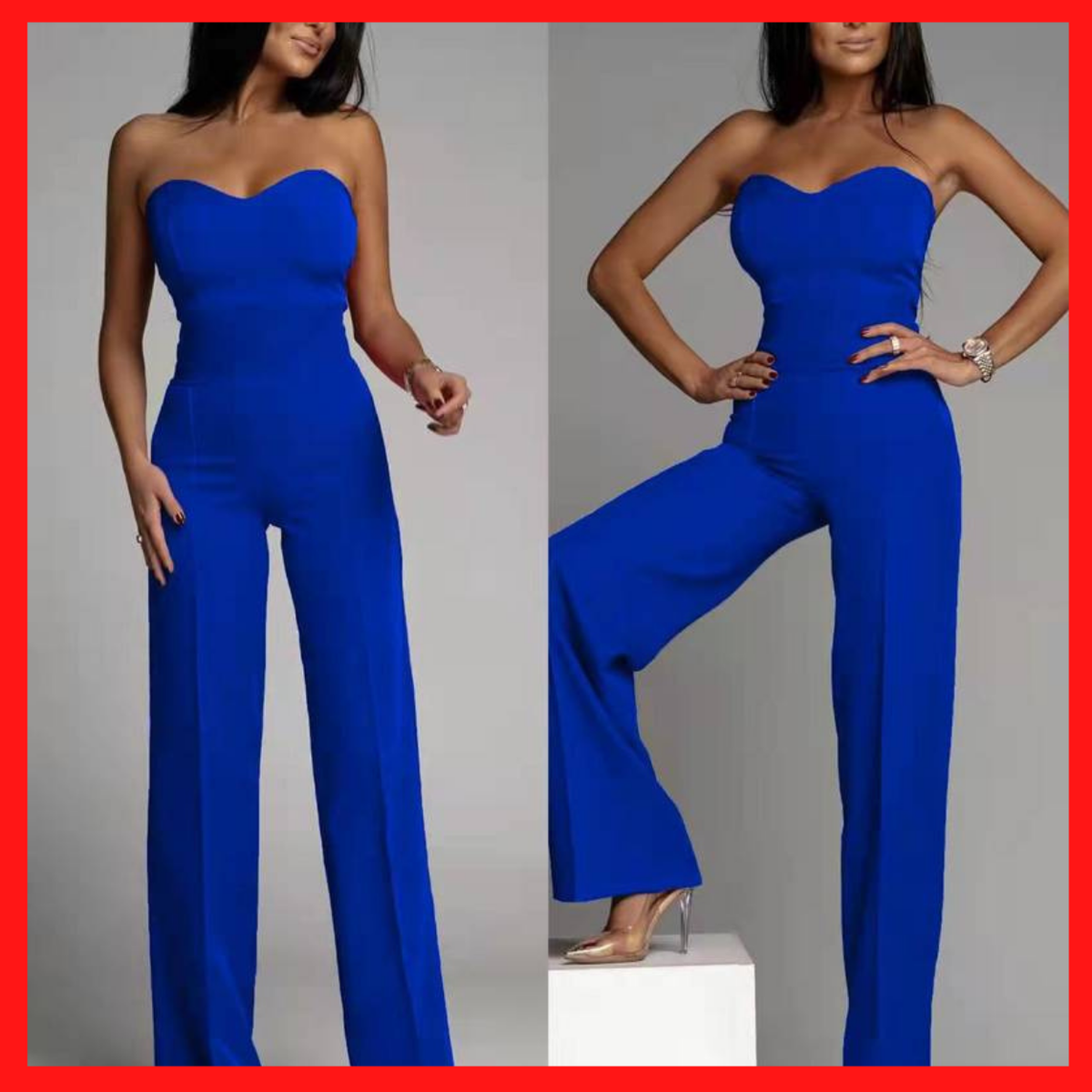Tuta elegante intera da donna jumpsuit blu elettrico per cerimonia