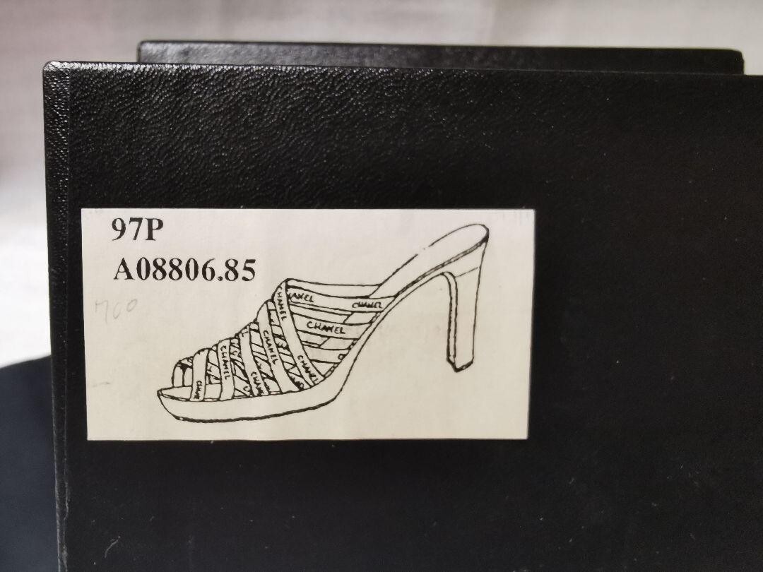 CHANEL Logo Clear Heel Sandals Mules Pumps Shoes Women Size