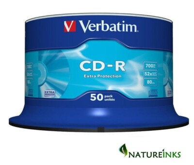 50 Original Verbatim Extra Protection CD-R 52x 700MB 80m Leer CD Discs 43351