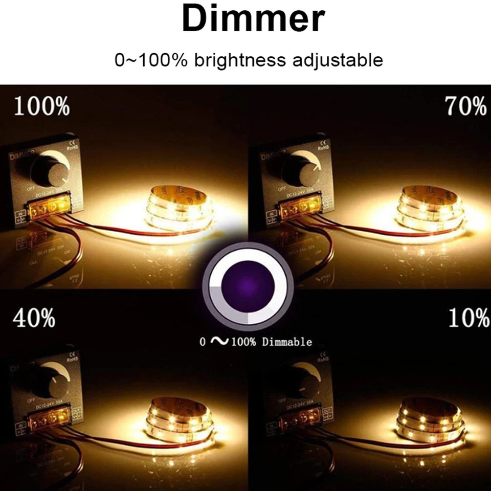 2Pack LED Dimmer Switch DC 12-24V 30A PWM Stepless Brightness Dimming Controller - Image 4 of 4
