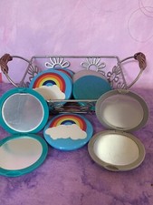 Travel Purse Pocket Compact Makeup folding Mirror-Rainbow-silver blue sparkle