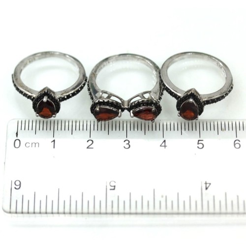 925 STERLING 3 stacking rings red and black stones 7.4 grams Size 7 NOS - Picture 9 of 11