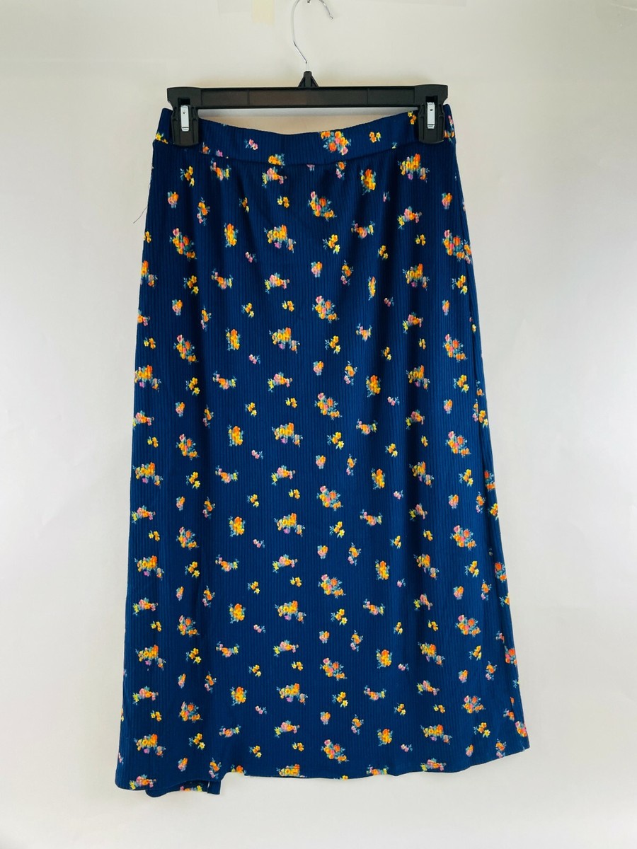 Good Luck Gem GLG Midi Skirt Women's Size M Navy Blue Floral