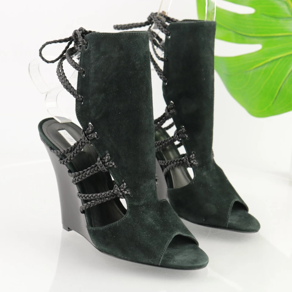 Sandalia SCHUTZ para mujer Camurca Cabra talla 8 negra gamuza tacón de cuña corbata envolvente al tobillo Foto 2 de 4