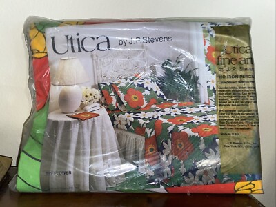 Vintage Utica Fine Arts Big Flower Power King Flat Sheet ~NEW IN SEALED PACKAGE