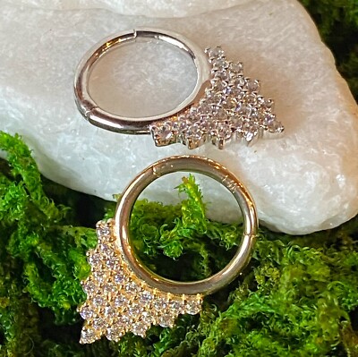 1pc 14kt Gold Front CZ Gem Triangle Hinged Segment Ring Helix Cartilage Septum