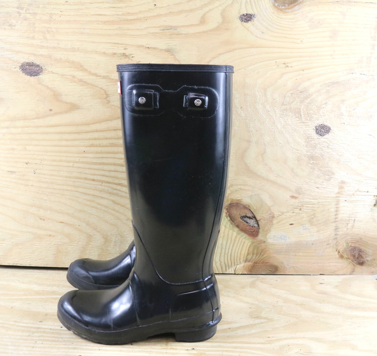 Hunter Rain Boots Womens 6 Black Orignal Gloss Tall Boots Pull On Waterproof-image